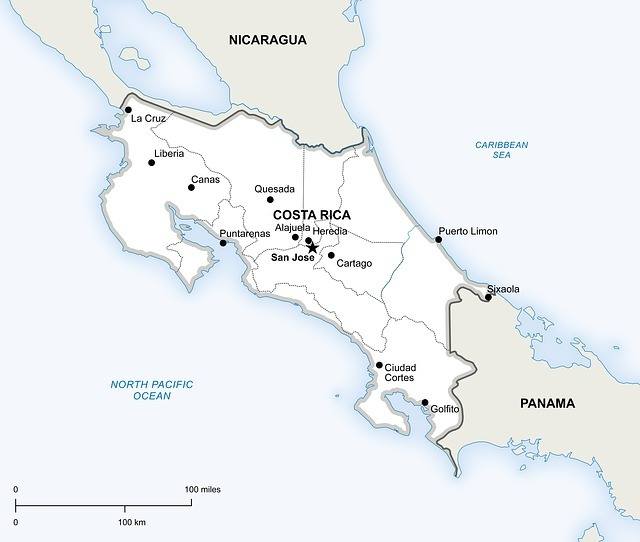 Carte du Costa Rica source : pixabay.com
